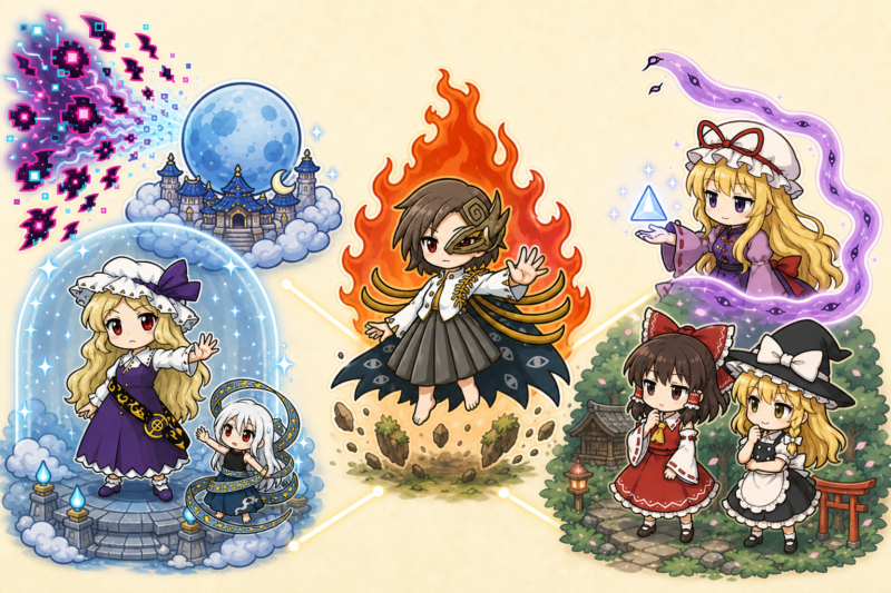 東方錦上京の三勢力関係図（月・阿梨夜・幻想郷）
