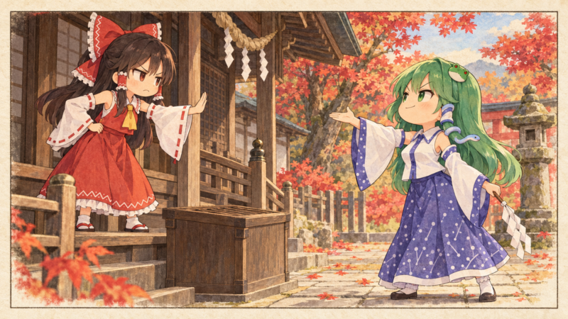 博麗神社で提案する早苗と、拒む霊夢