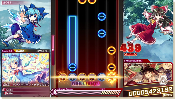 東方ダンマクカグラ ファンタジア・ロストのリズムゲーム画面