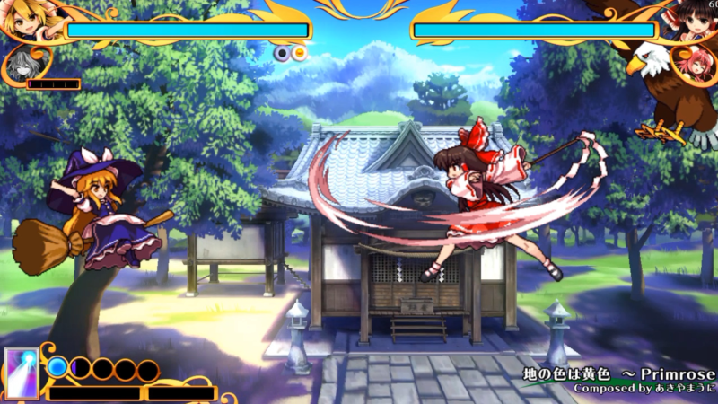 東方憑依華の魔理沙と霊夢の対戦画面
